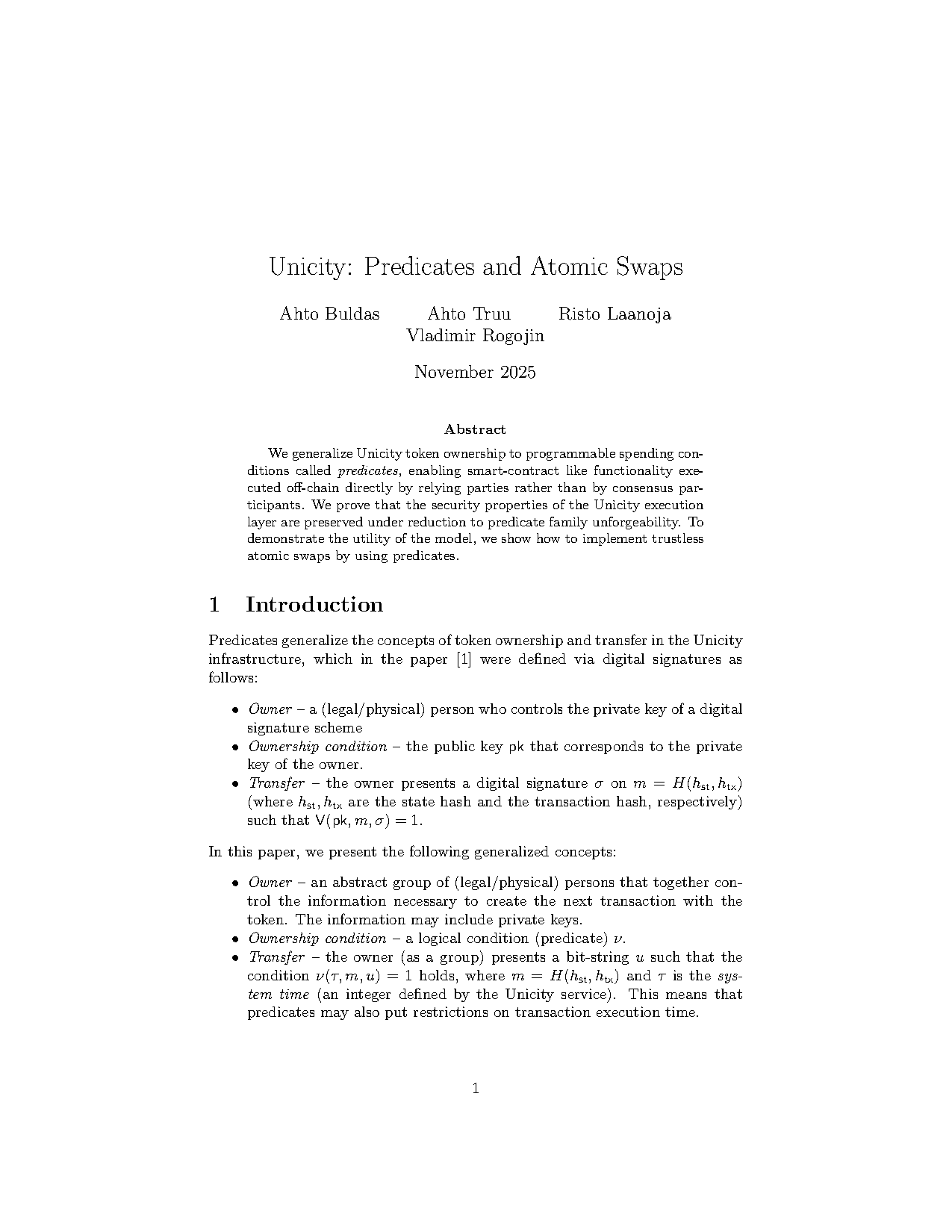 Unicity: Predicates & Atomic Swaps